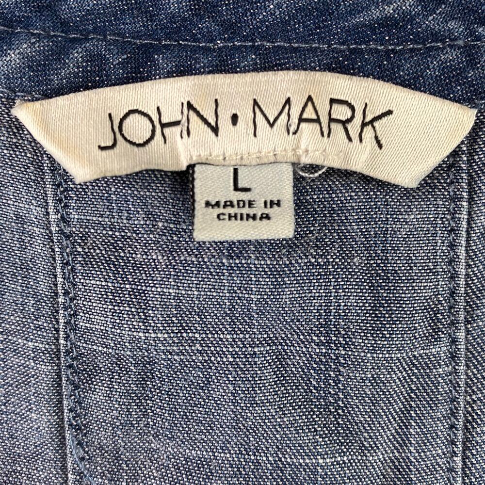 John Mark Chambray Shift Dress Size L Art To Wear Boho Lace Up Back - Picture 7 of 10